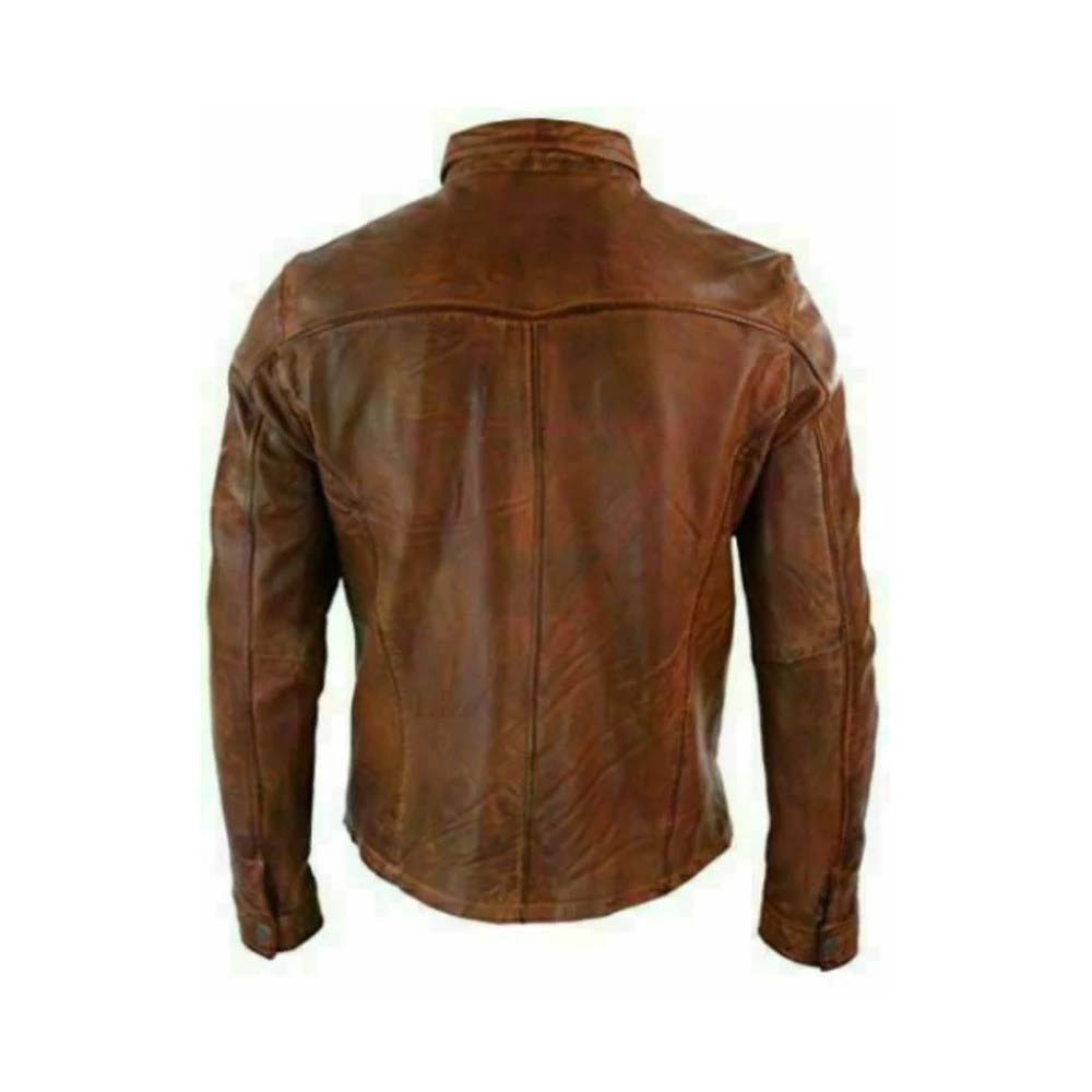 Brown leather trucker jacket