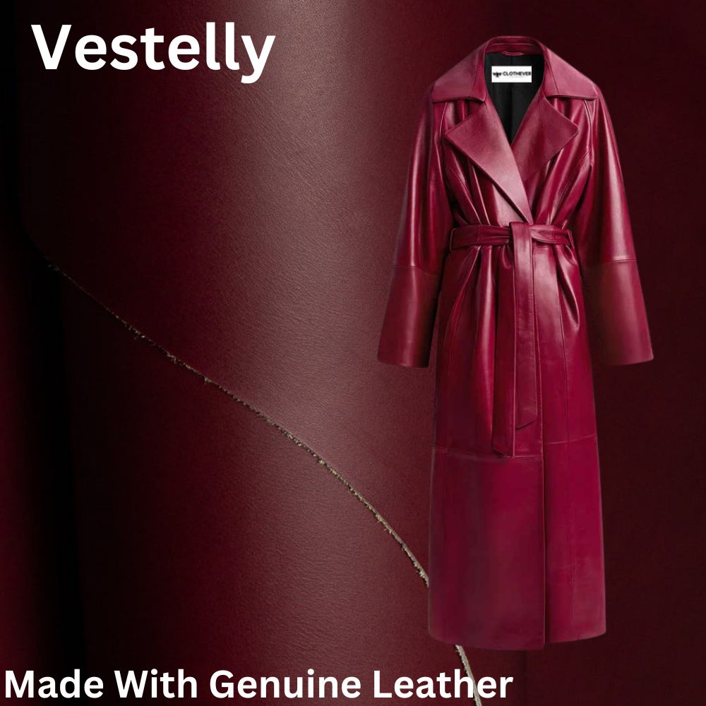 Genuine Leather Trench Coat For Women