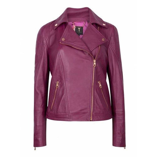 Purple Women Leather Jacket