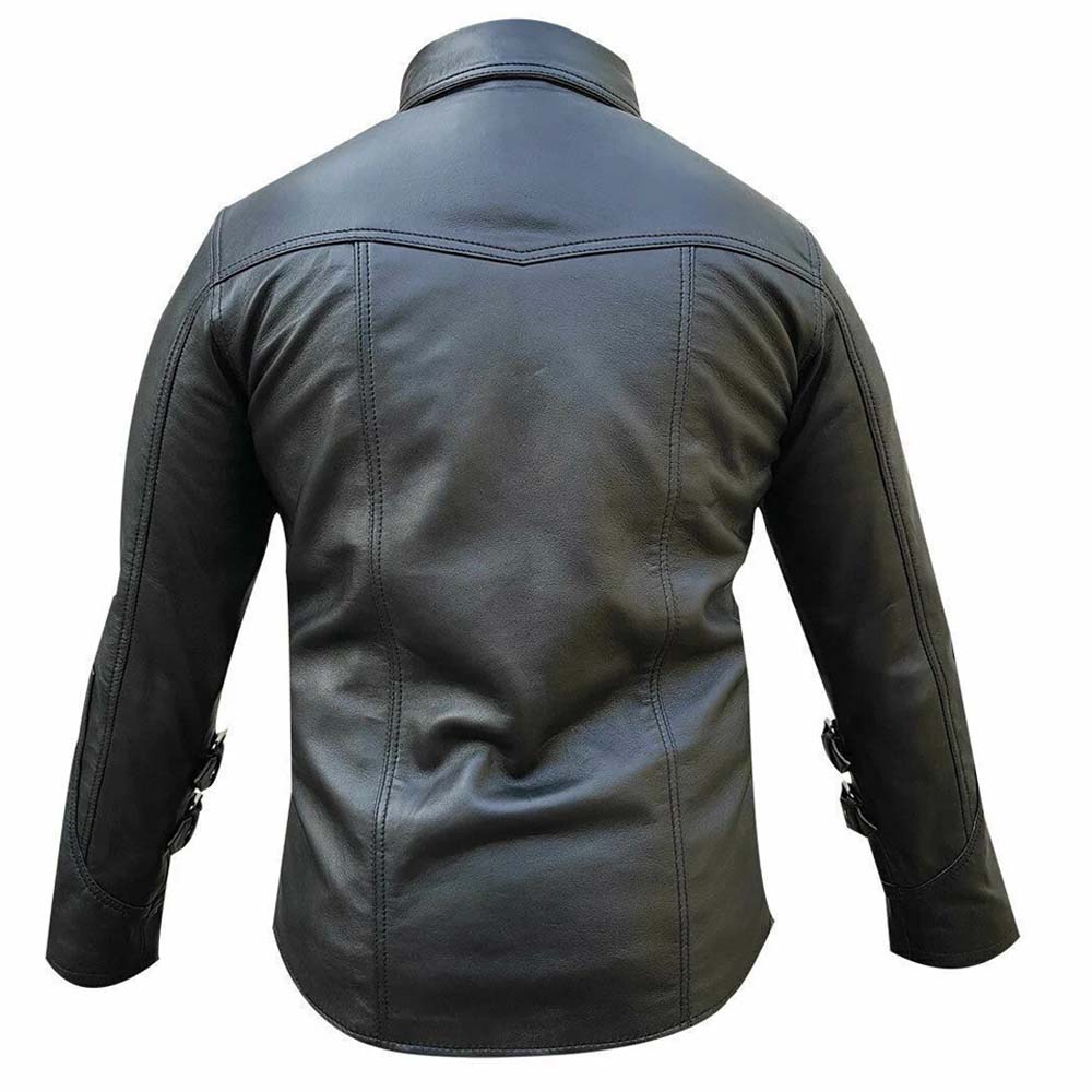 black mens leather shirt