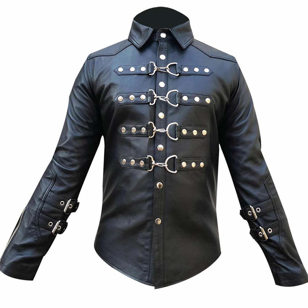 black mens leather shirt