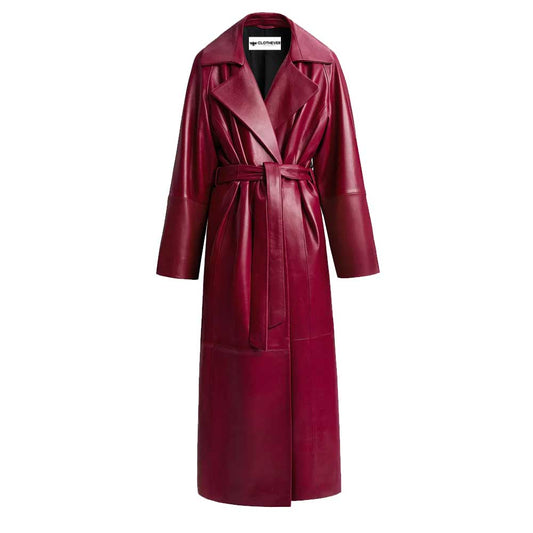 Genuine Leather Trench Coat For Women