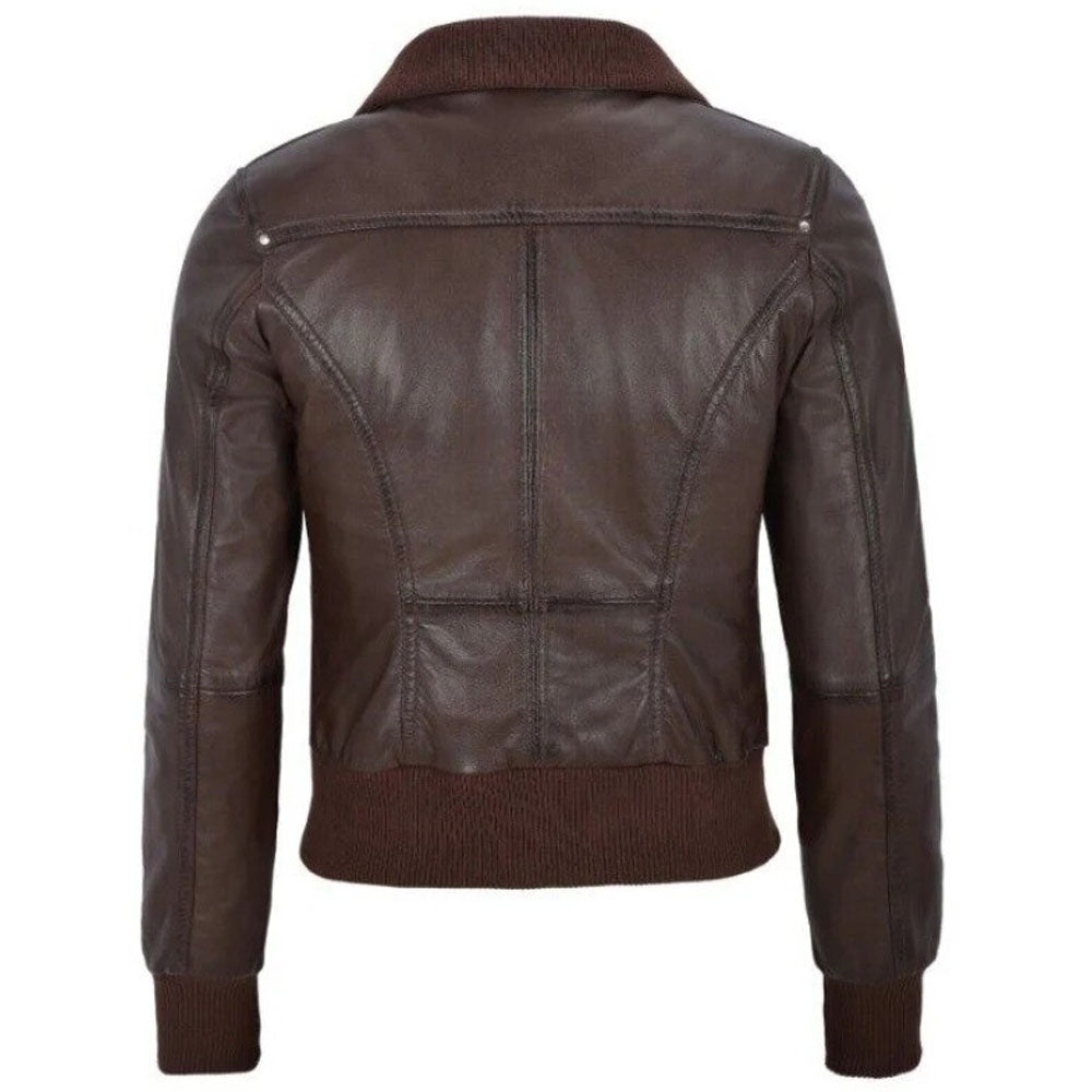 ladies leather bomber jacket