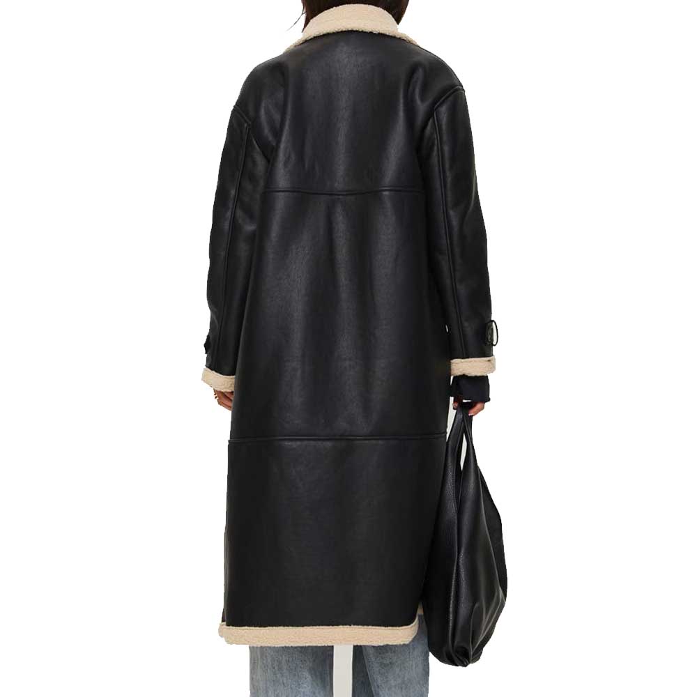 Buy Black Leather Shearling Coat