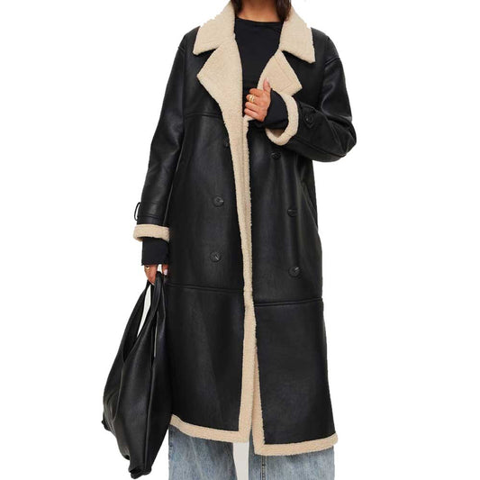 Buy Black Leather Shearling Coat