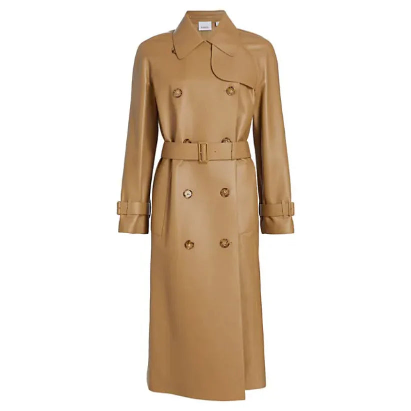 Beige Leather Trench Coat