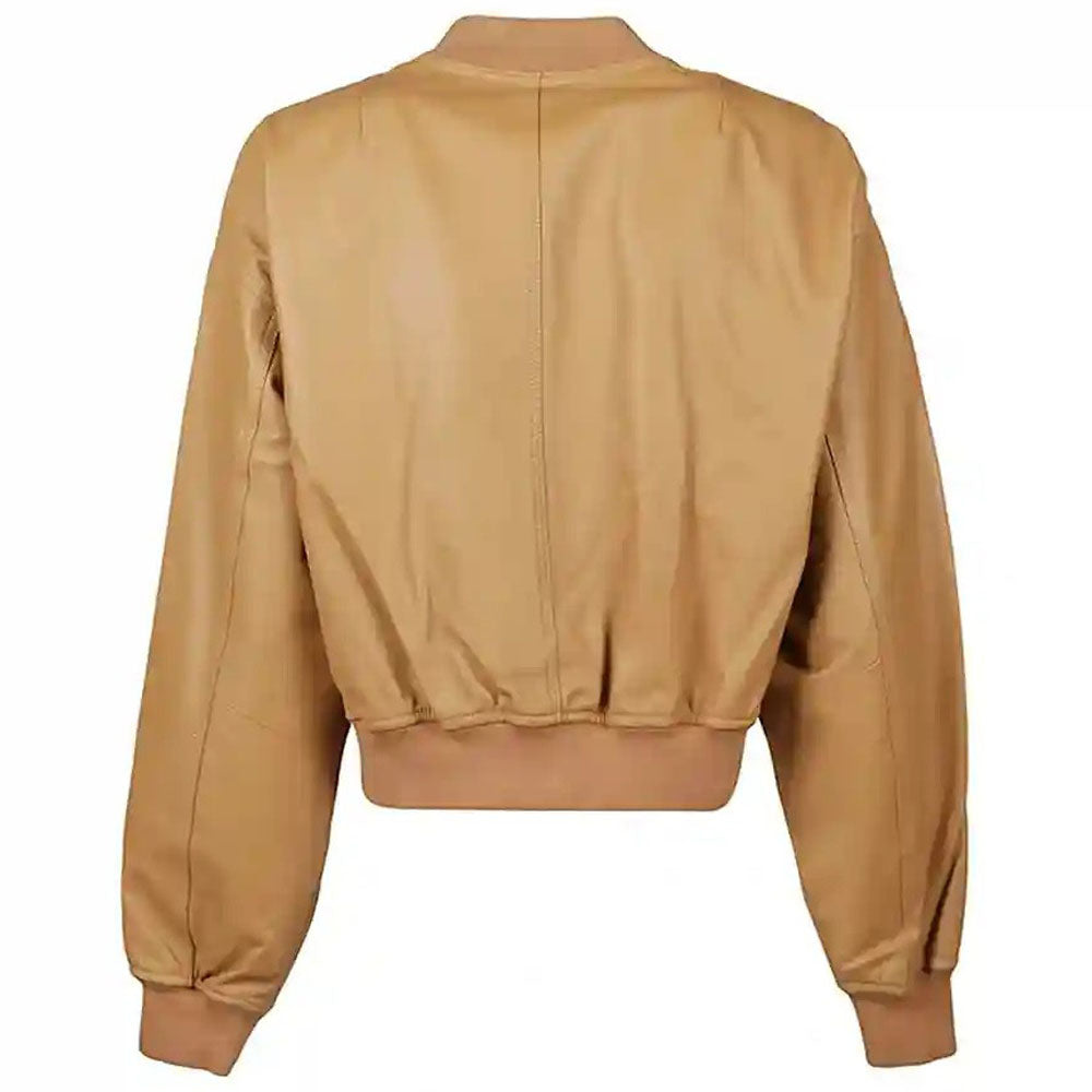 Brown leather bomber jacket