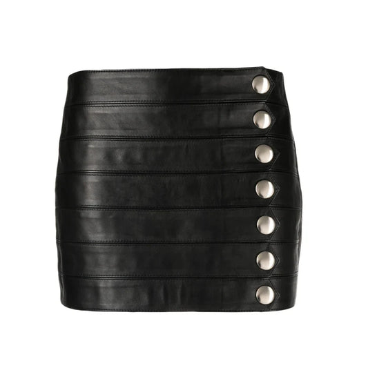 black leather mini skirt